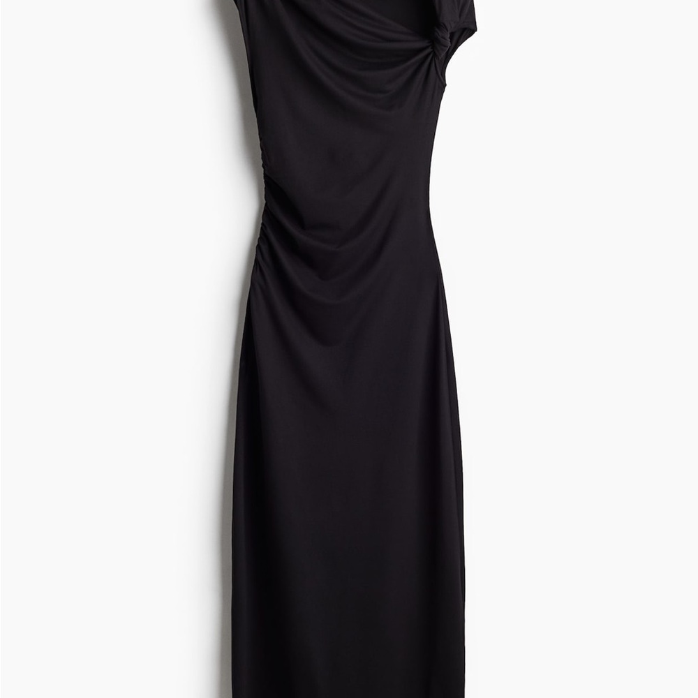 H&M TWIST-DETAIL ONE-SHOULDER DRESS- Black-Large- NWT
